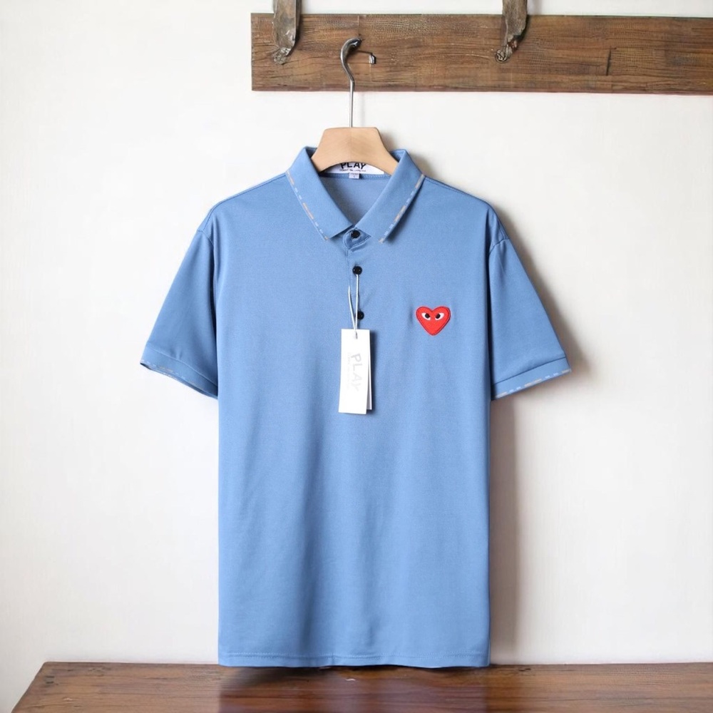 Comme des Garcons Polo in Blue with Red Heart